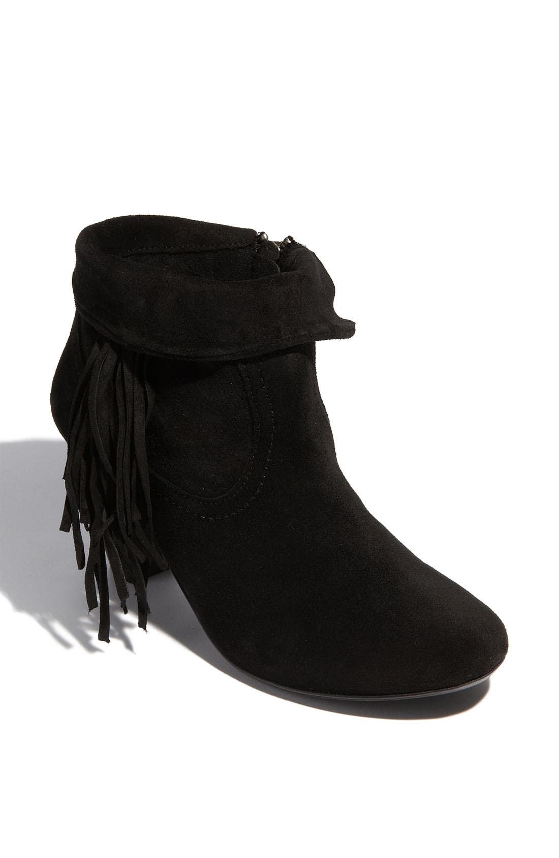 'Pisstoll' Fringe Bootie, Main, color, BLACK SUEDE