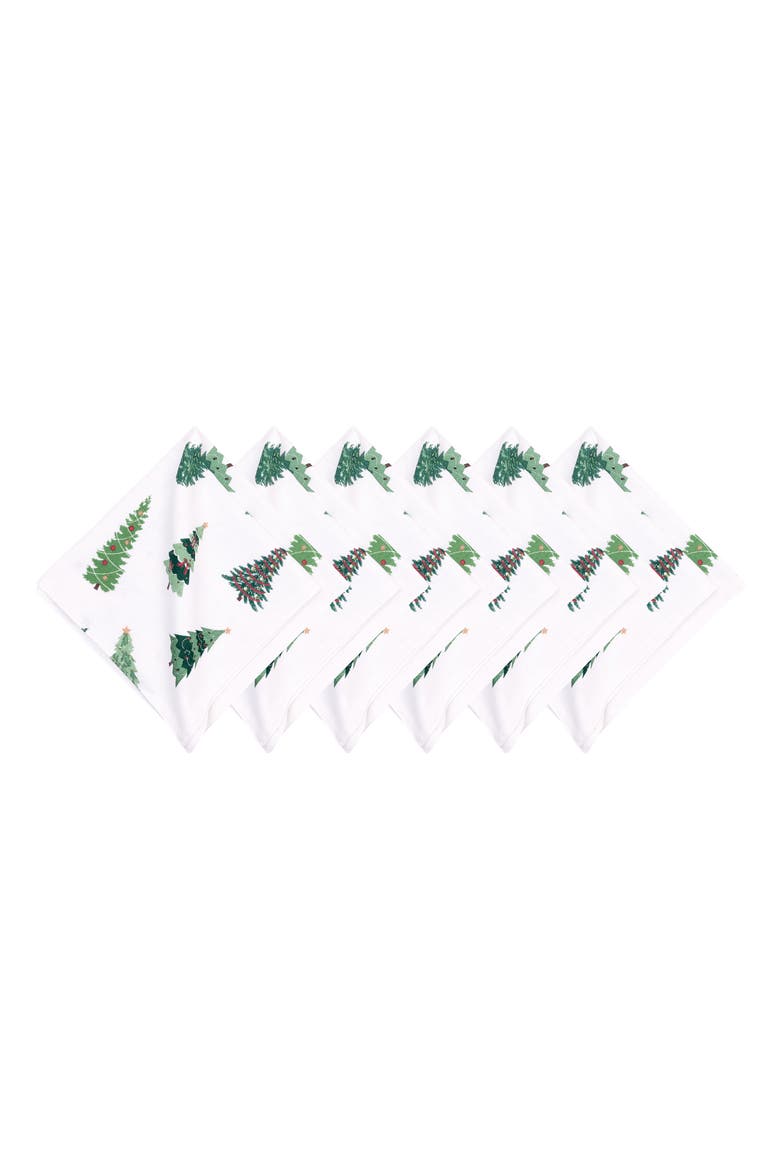 Christmas Forest Set of 6 Cloth Napkins, Main, color, Green