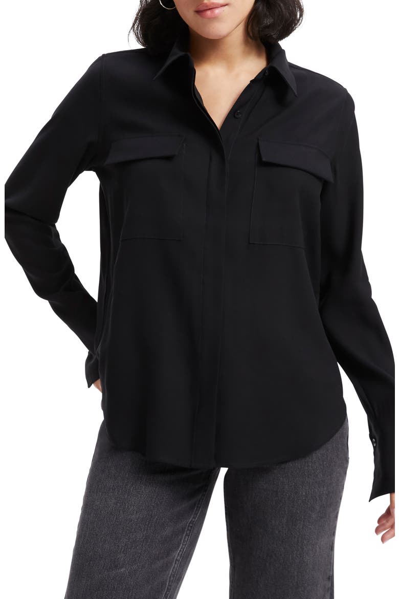 Flap Pocket Button-Up Shirt, Main, color, BLACK001
