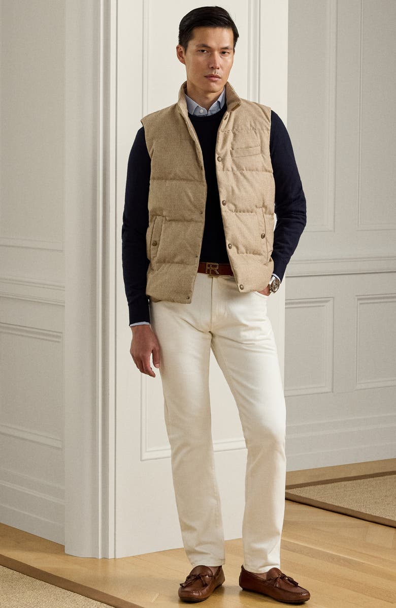 Ralph Lauren Purple Label Whitwell Glen Plaid Wool, Silk & Cashmere 750-Fill-Power Down Puffer Vest, Alternate, color, Light Brown