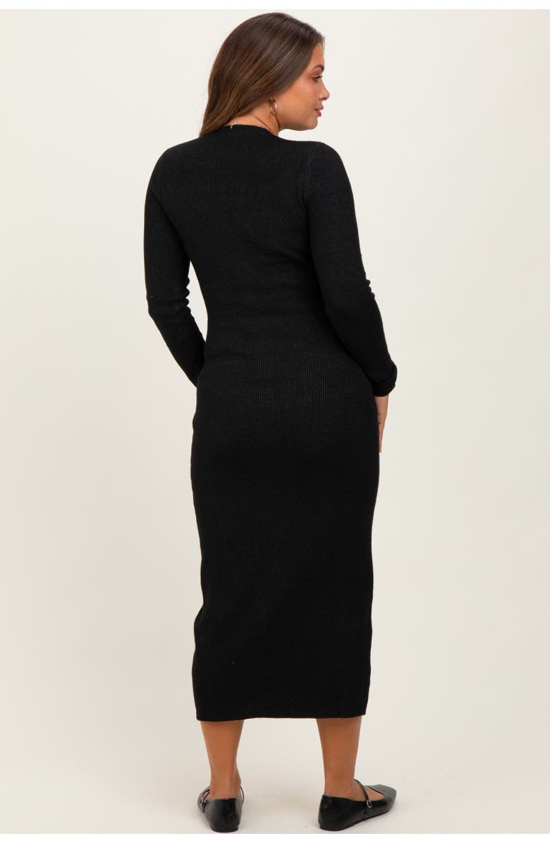 PinkBlush Ribbed Knit Button Down Long Sleeve Midi Dress, Alternate, color, Black