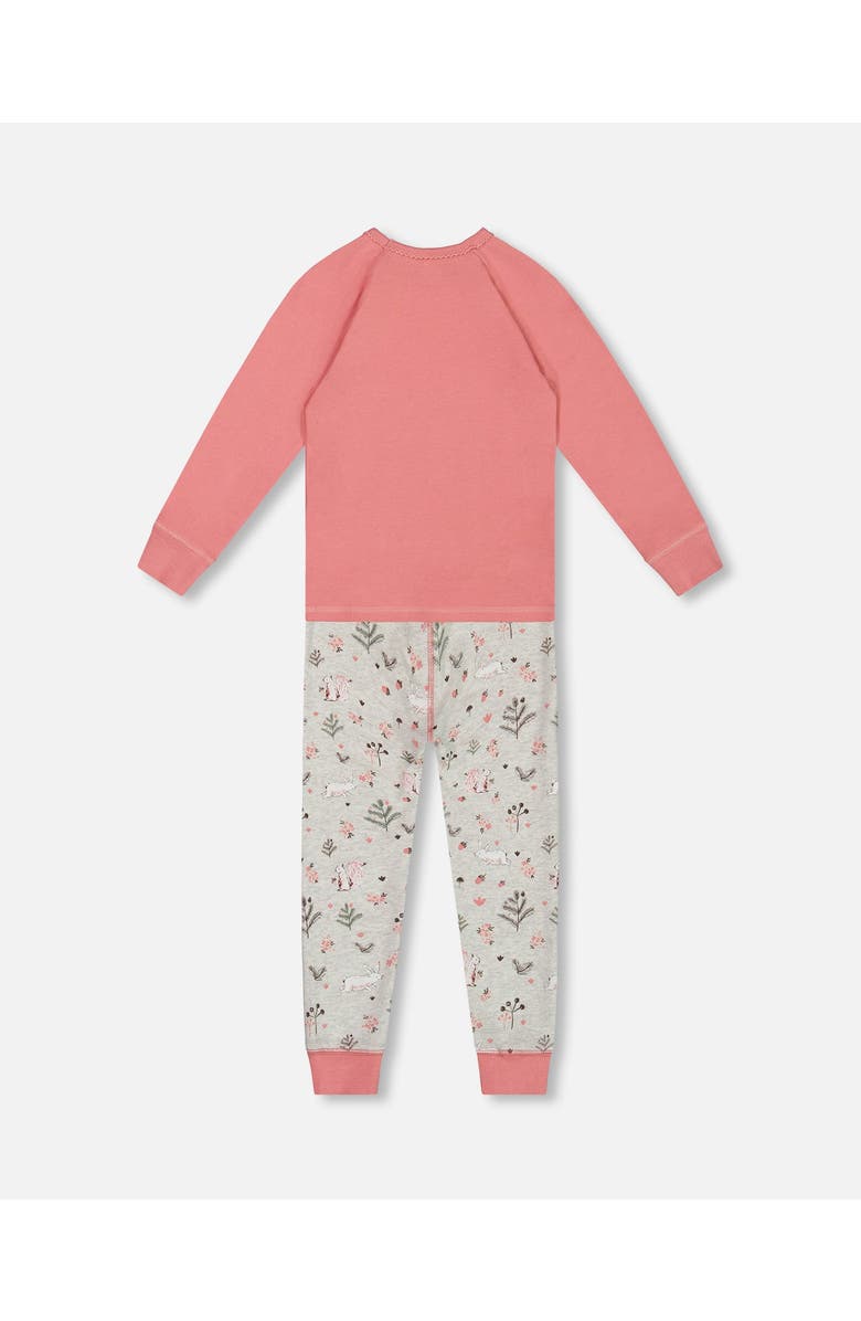 Deux par Deux Girl's Organic Cotton Two Piece Pajama Set Beige Mix Printed Squirrel, Alternate, color, Printed Squirrel