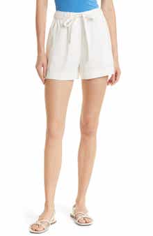 High Waist Linen Blend Drawstring Shorts