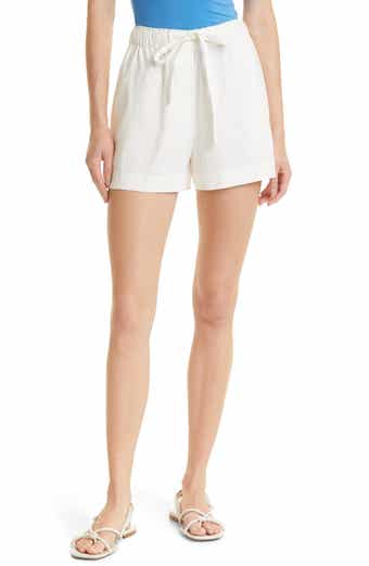 High Waist Linen Blend Drawstring Shorts