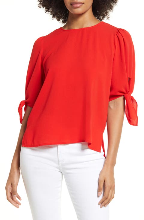 Tie Sleeve High-Low Blouse