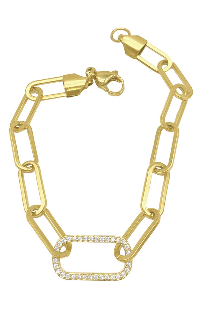 Adornia Crystal Encrusted Paperclip Chain Water Resistant Bracelet, Main, color,