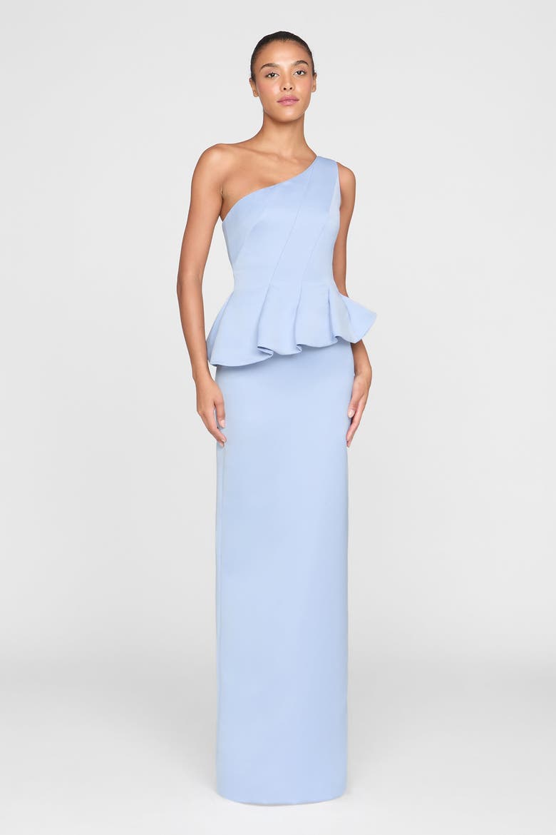 Zenobia Duchess Satin Gown, Main, color, Serenity Blue