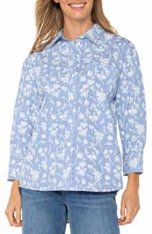 Liverpool Los Angeles Floral Stripe Cotton Poplin Button Up Shirt