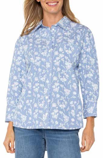 Liverpool Los Angeles Floral Stripe Cotton Poplin Button Up Shirt