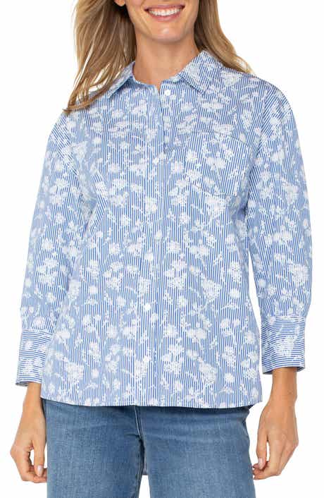 Liverpool Los Angeles Floral Stripe Cotton Poplin Button Up Shirt