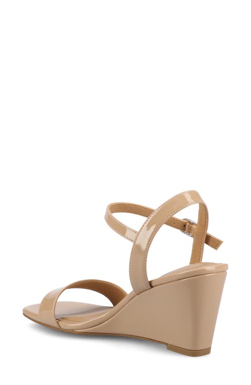 Journee Collection Clayr Wedge Sandal In Patent/beige