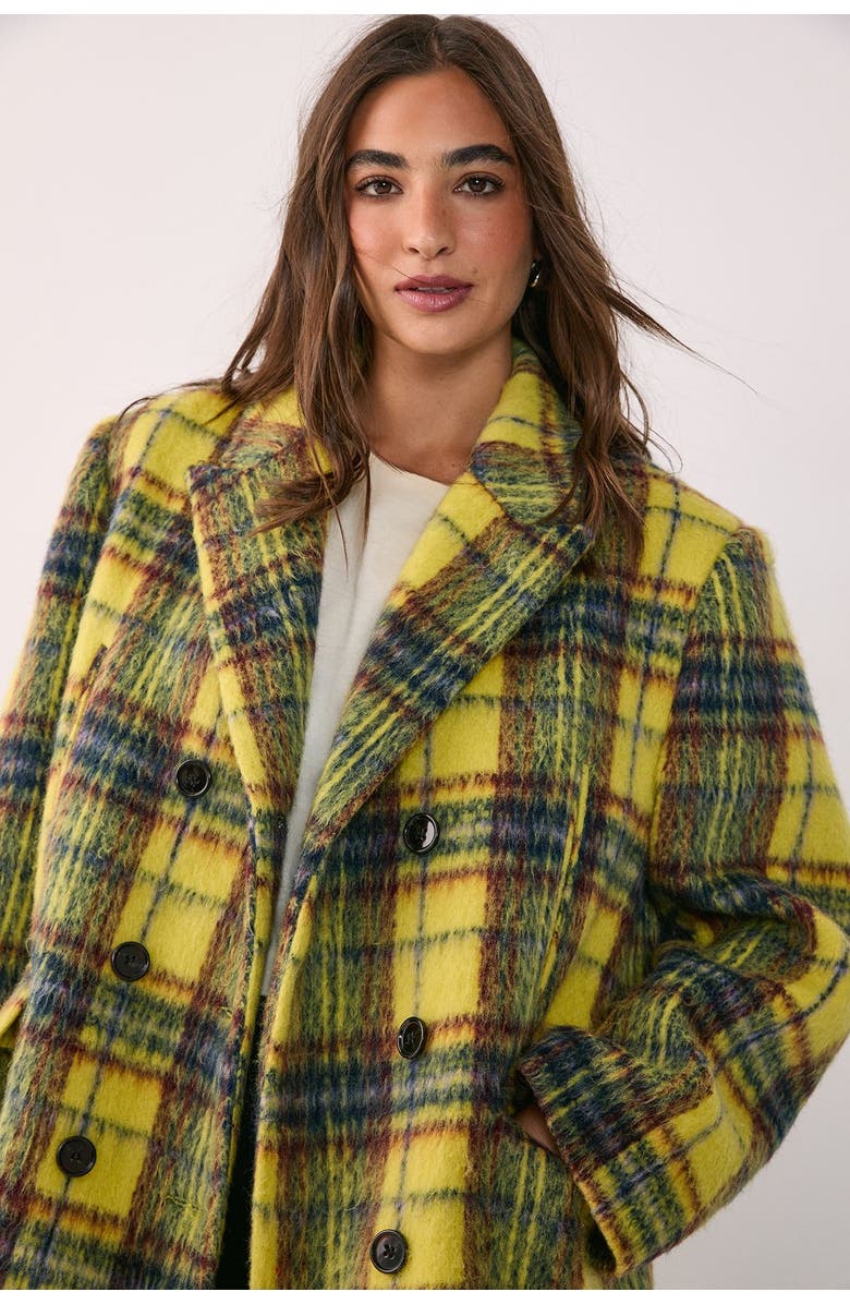 NASTY GAL Checked Wool Blend Maxi Coat, Alternate, color, Yellow