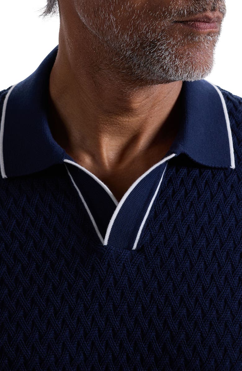 Bugatchi Johnny Collar Basket Stitch Cotton Blend Polo Sweater, Alternate, color, Navy