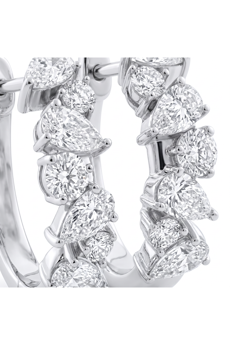 2Ct Pear & Round Ali Diamond Hoops 14k Gold 19mm Earrings Lab Grown, Alternate, color, 14k White Gold