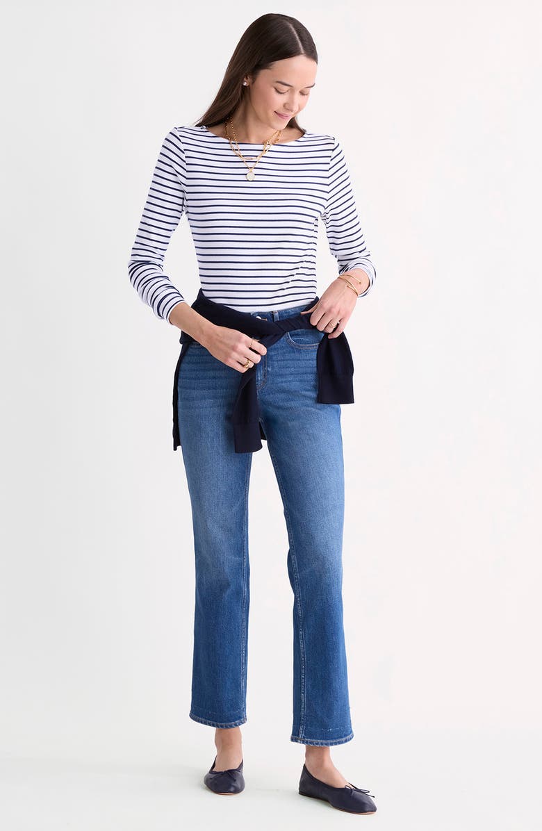 vineyard vines Boat Neck Stretch Cotton Top, Alternate, color, Baystripe White/ Navy