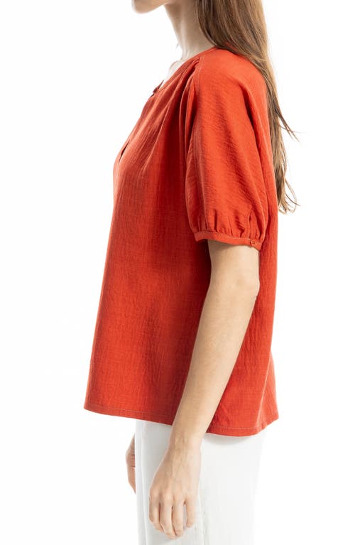Max Studio Short Sleeve Split Neck Blouse In Orange