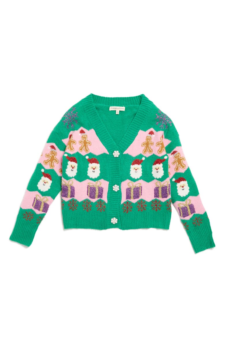 MARGAUX AND LEXI Kids' Stripe Christmas Pattern Cardigan, Main, color, Green Combo Holiday