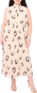 Halogen® Daisy Print Sleeveless Pleated Maxi Dress