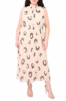 Halogen® Daisy Print Sleeveless Pleated Maxi Dress