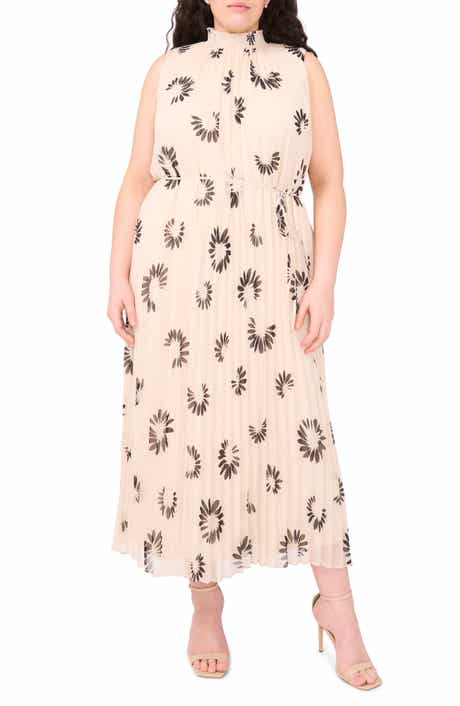 Daisy Print Sleeveless Pleated Maxi Dress