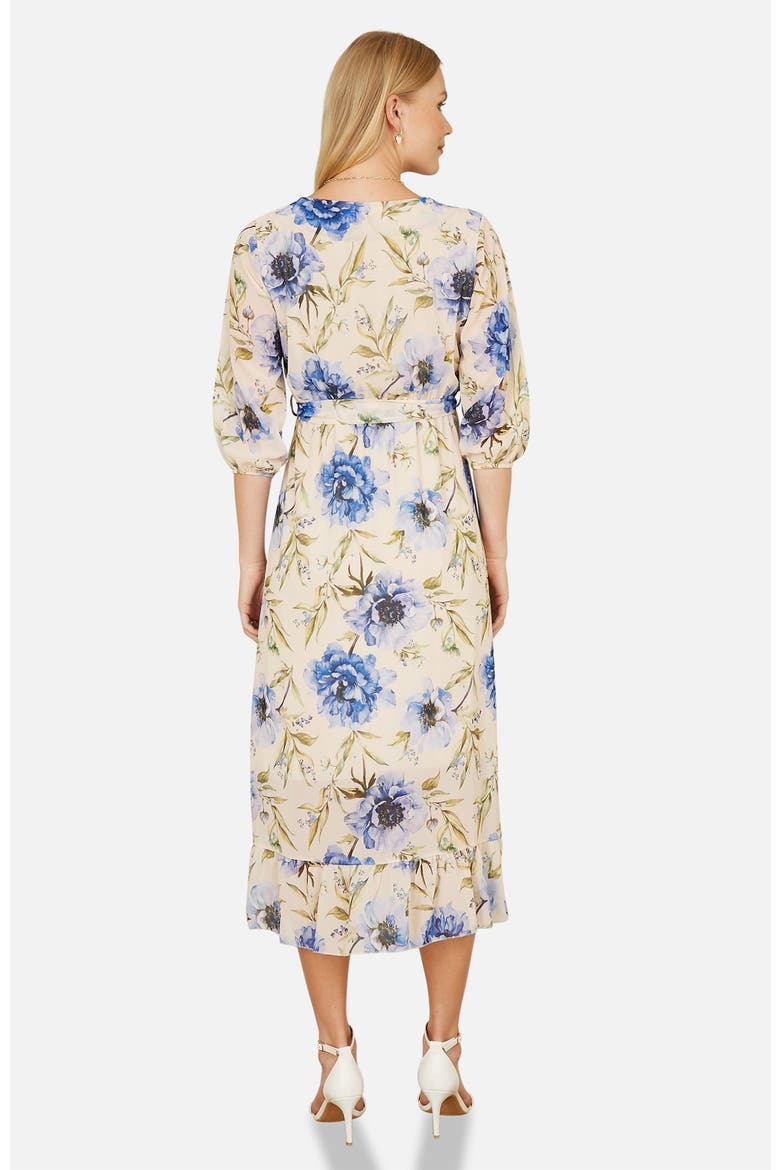 3/4 Sleeve V-Neck Wrap Midi Dress, Alternate, color, Cream