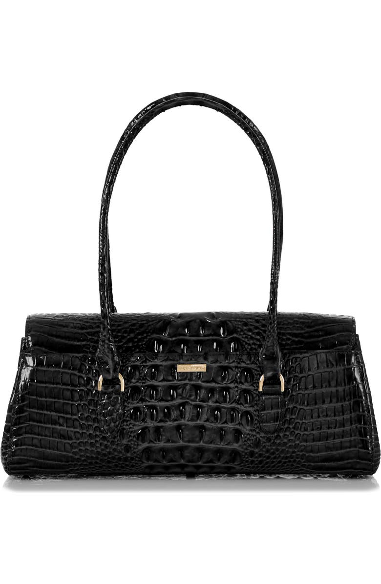 Brahmin Dayan Croc Embossed Leather Satchel, Alternate, color, Black