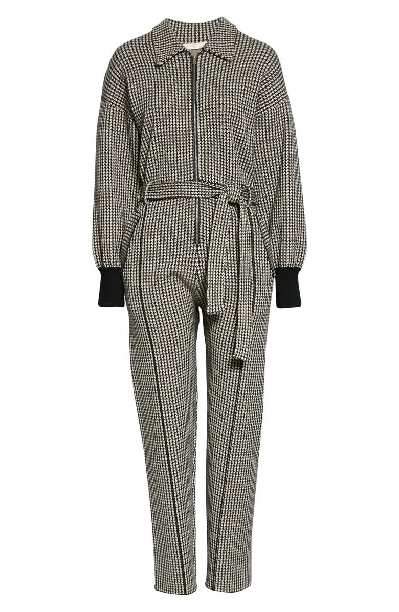 Simkhai Jonathan Simkhai Annabelle Houndstooth Check Long Sleeve Knit Jumpsuit, Alternate, color, 