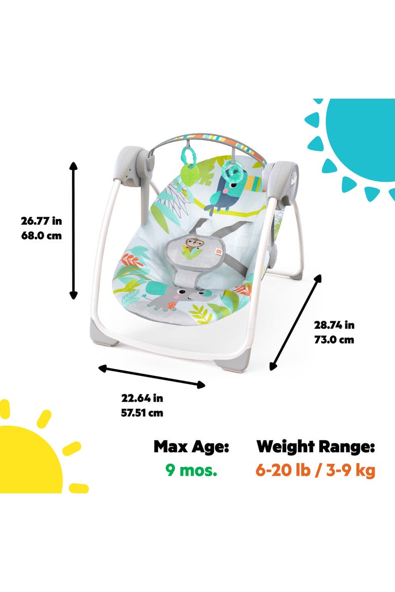 Rainforest Vibes 6-Speed Portable Automatic Baby Swing with Toy Bar, Alternate, color, Multicolored