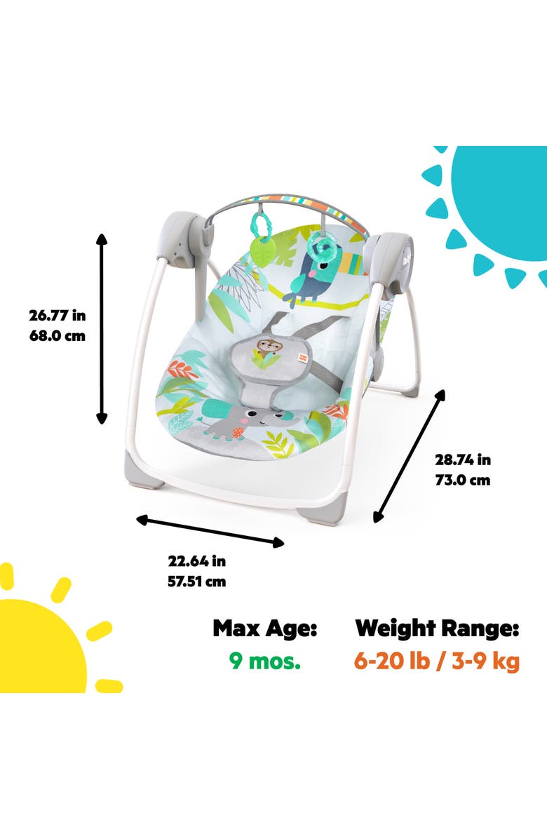 BRIGHT STARTS Rainforest Vibes 6-Speed Portable Automatic Baby Swing with Toy Bar, Alternate, color, Multicolored