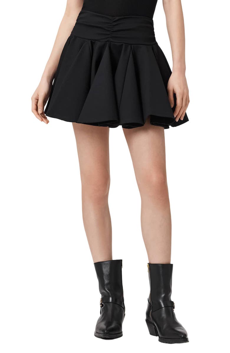 AllSaints Tulip Ponte Miniskirt, Main, color, Black