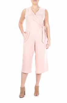 Nina Leonard Surplice Wrap Crop Jumpsuit