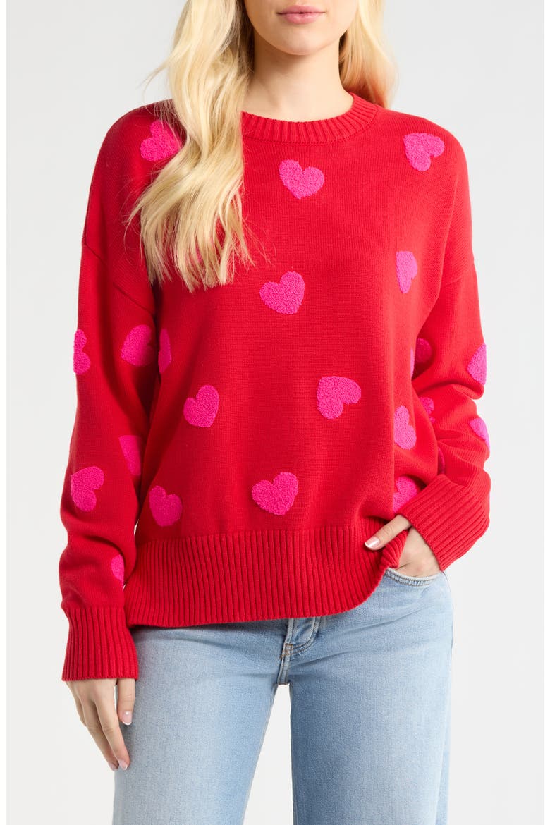 Callie Heart Sweater, Main, color, ROYAL RED HEARTS