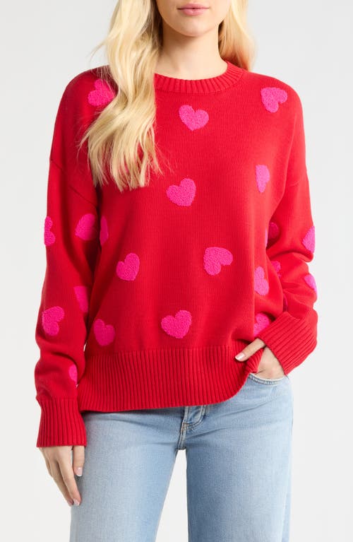 Beach Riot Callie Heart Sweater in Royal Red Hearts at Nordstrom, Size X-Small