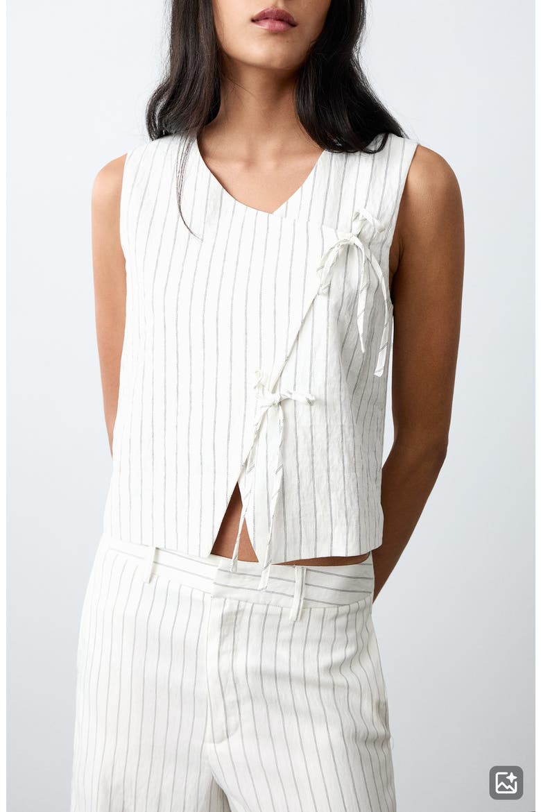 Striped Gilet with Tie Detail, Main, color, OFF WHITE