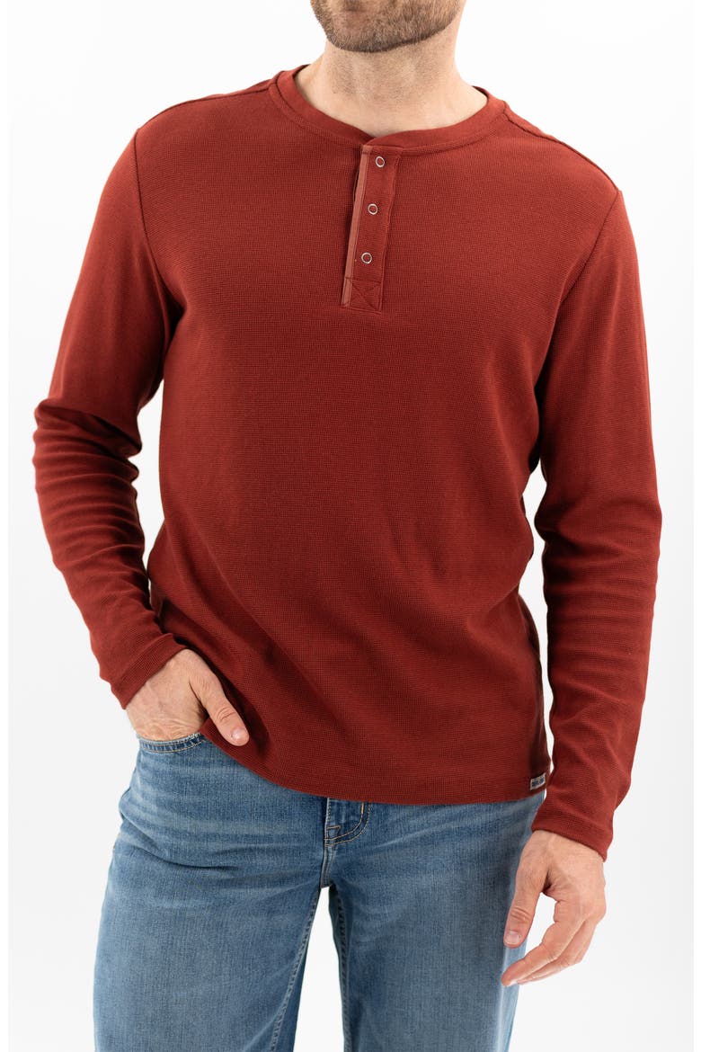 Long Sleeve Thermal Cotton Blend Henley, Main, color, FIRED BRICK