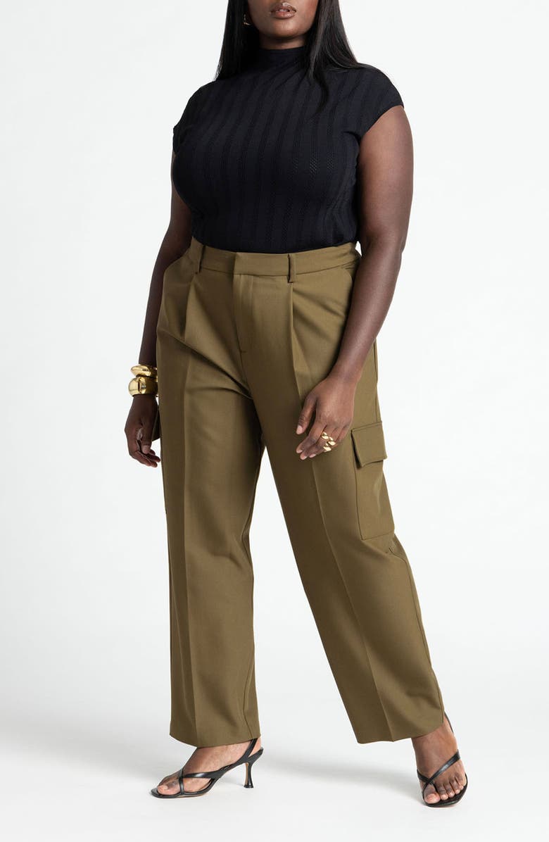 ELOQUII Pleated Straight Leg Cargo Pants, Alternate, color, 