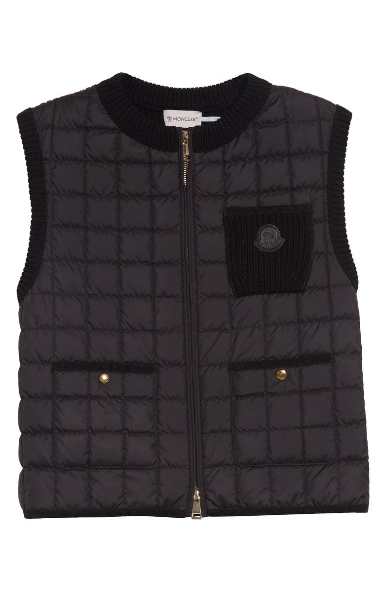 Moncler Knit & Quilted Down Vest, Main, color, Black
