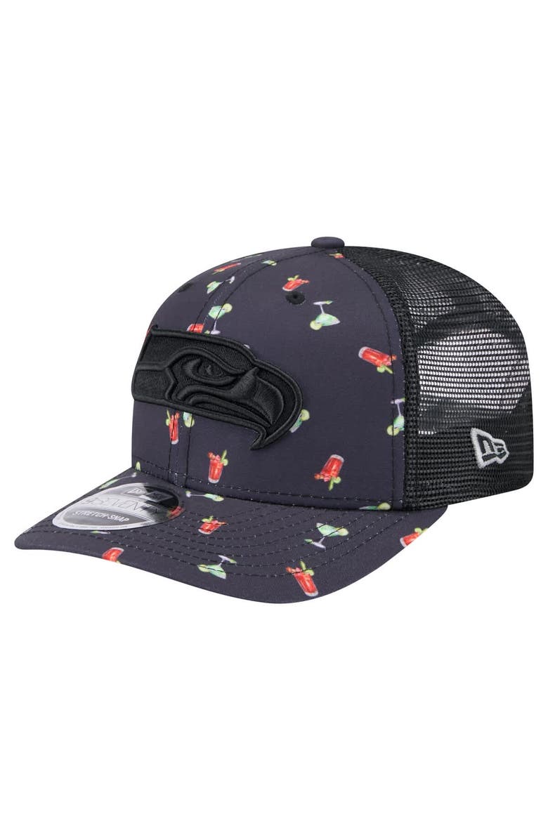 New Era Men's New Era  Navy/Black Seattle Seahawks Adventure Drinks Pattern 9SEVENTY Stretch-Snap Hat, Main, color, 