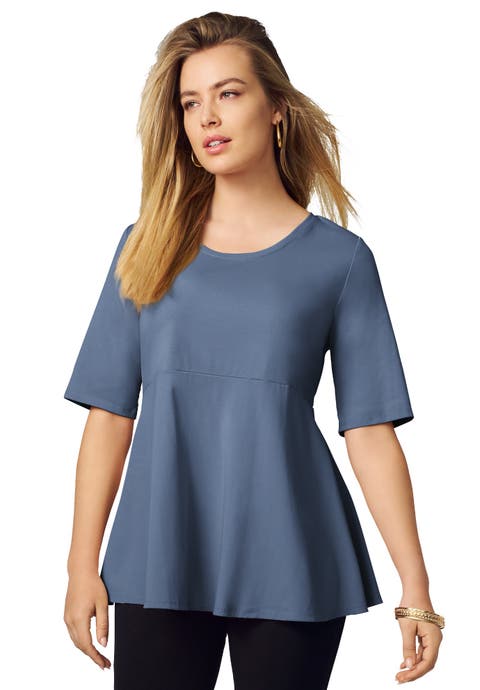 Stretch Cotton Peplum Tunic (Plus)