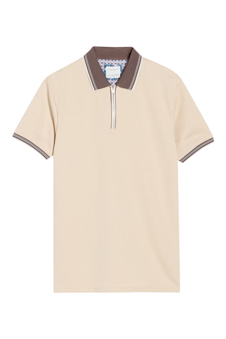 Tipped Printed Polo, Alternate, color, CREAM/KHAKI W/ BROWN TIPPING