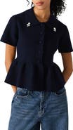 Steve Madden Roxanna Jewel Embellished Peplum Knit Top