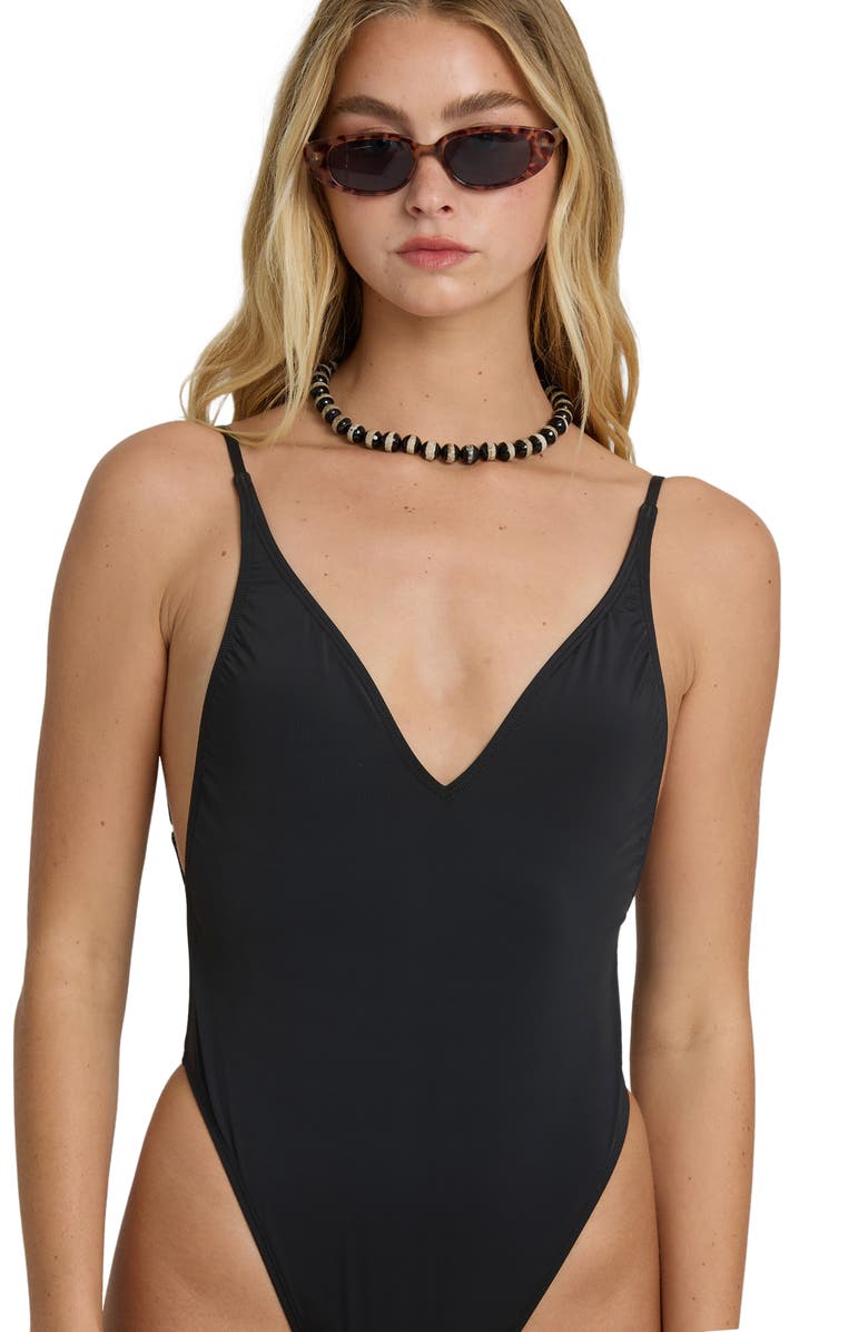 Billabong Sol Searcher Low Back One-Piece Swimsuit, Alternate, color, Black Pebble