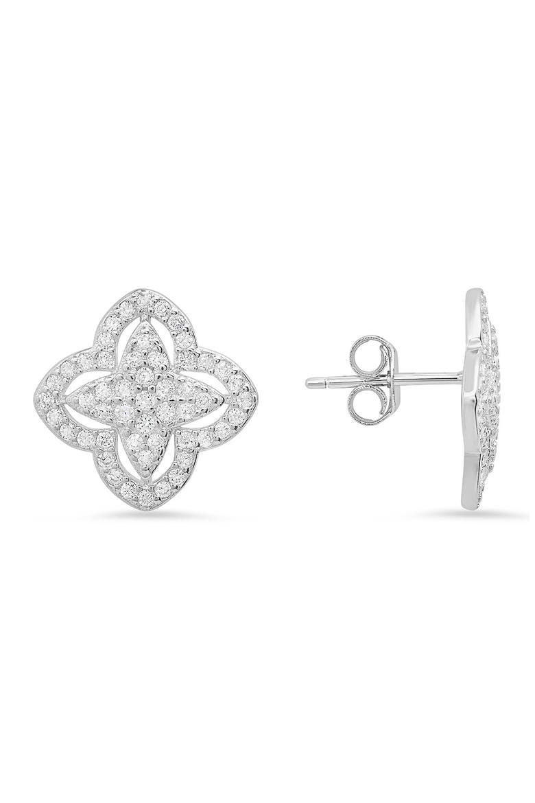 Sterling Silver CZ Pavé Stud Earrings, Main, color, SILVER