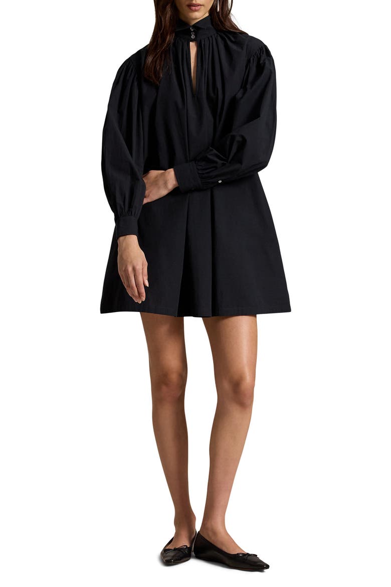 Long Sleeve Cotton Minidress, Main, color, BLACK