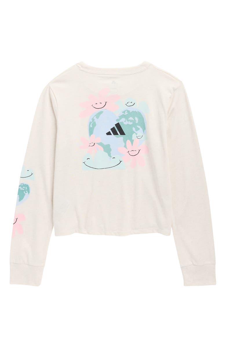 adidas Kids' Regular Fit Long Sleeve Logo Graphic T-Shirt, Alternate, color, Oatmeal Heather