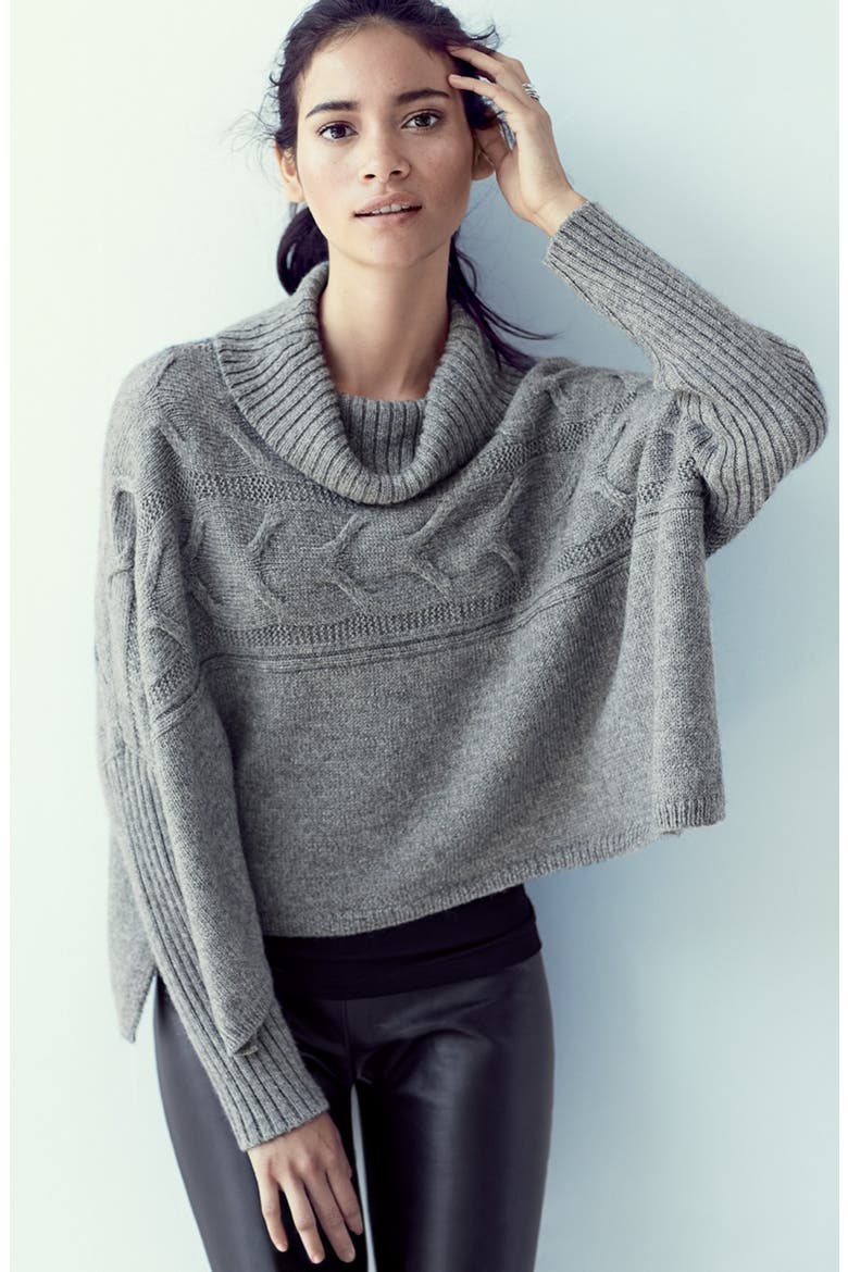Turtleneck Alpaca & Silk Crop Poncho, Alternate, color, ASH