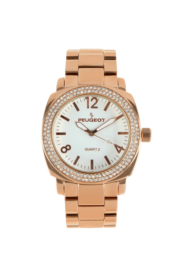Boyfriend Round Crystal Bracelet Watch- 40MM, Main, color, Rose Gold