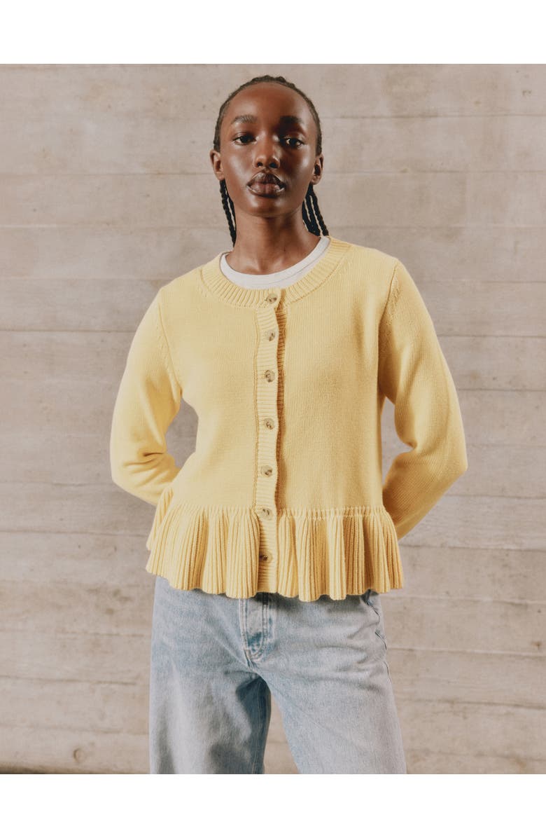 Albaray Peplum Cotton Cardigan, Alternate, color, Lemon