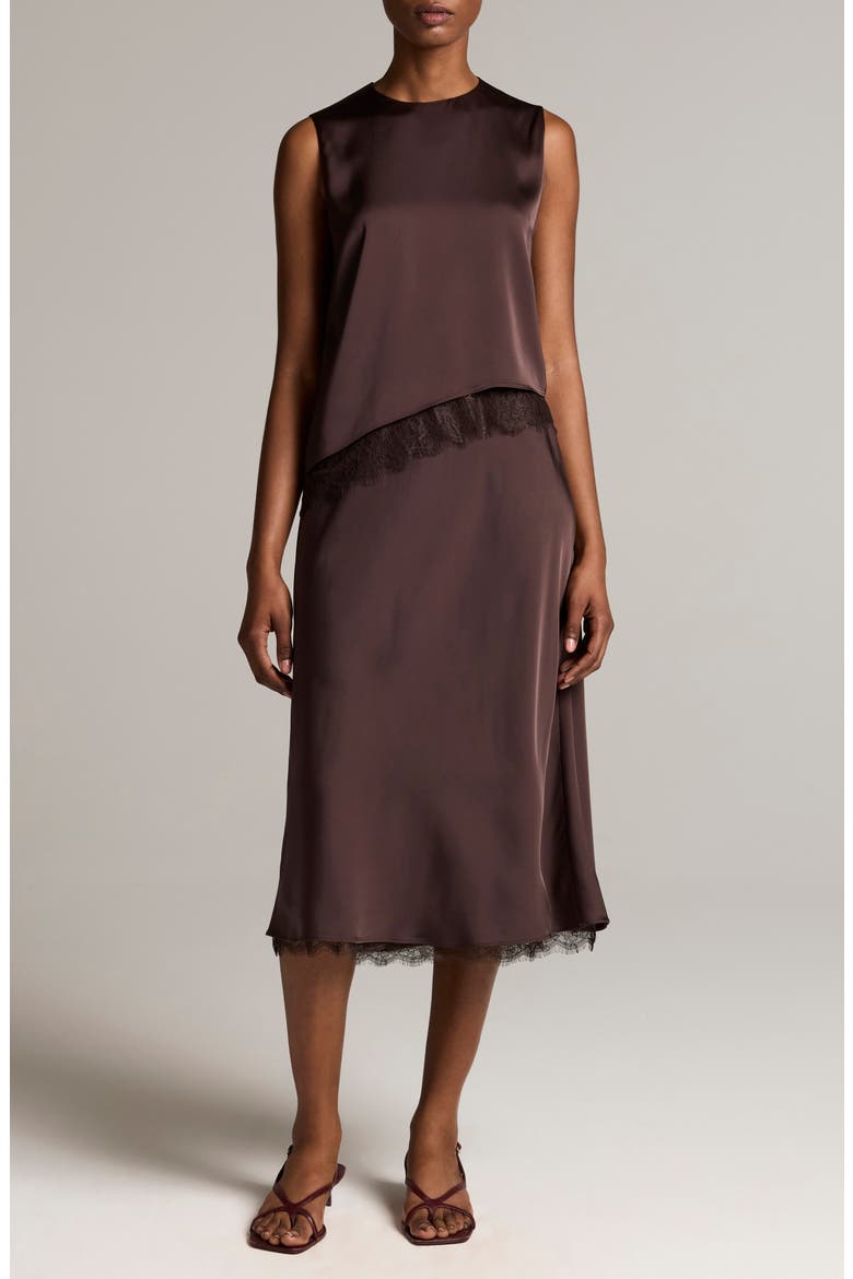 Asymmetric Hem Shell with Lace, Alternate, color, IRON