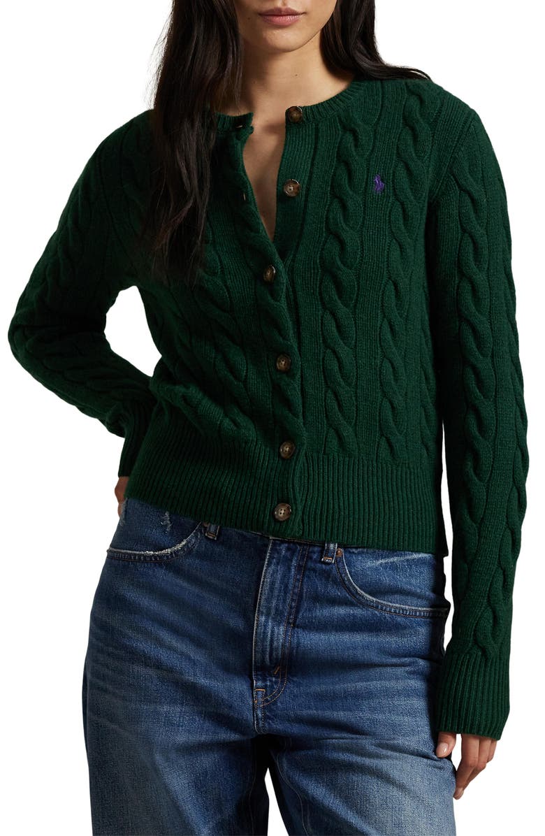 Polo Ralph Lauren Cable Knit Wool & Cashmere Cardigan, Main, color, Castleton Green